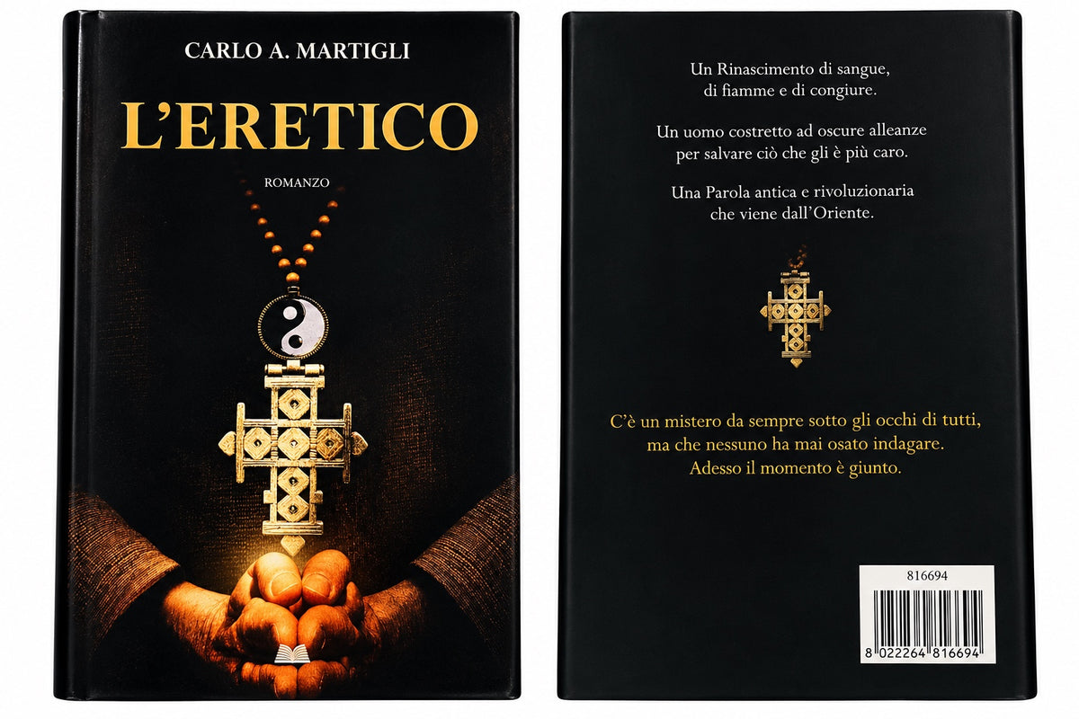 L'Eretico di Carlo A. Martigli, copertina fronte e retro